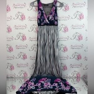 Julia dress long lace back zebra and flowers Floral and Striped Maxi Dress